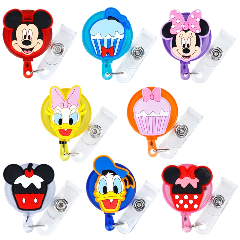 Disney Mickey Minnie Transparent Badge Cartoon Work Permit ID Clip Doctor Easy Pull Buckle Retractable Buckle Birthday Gifts