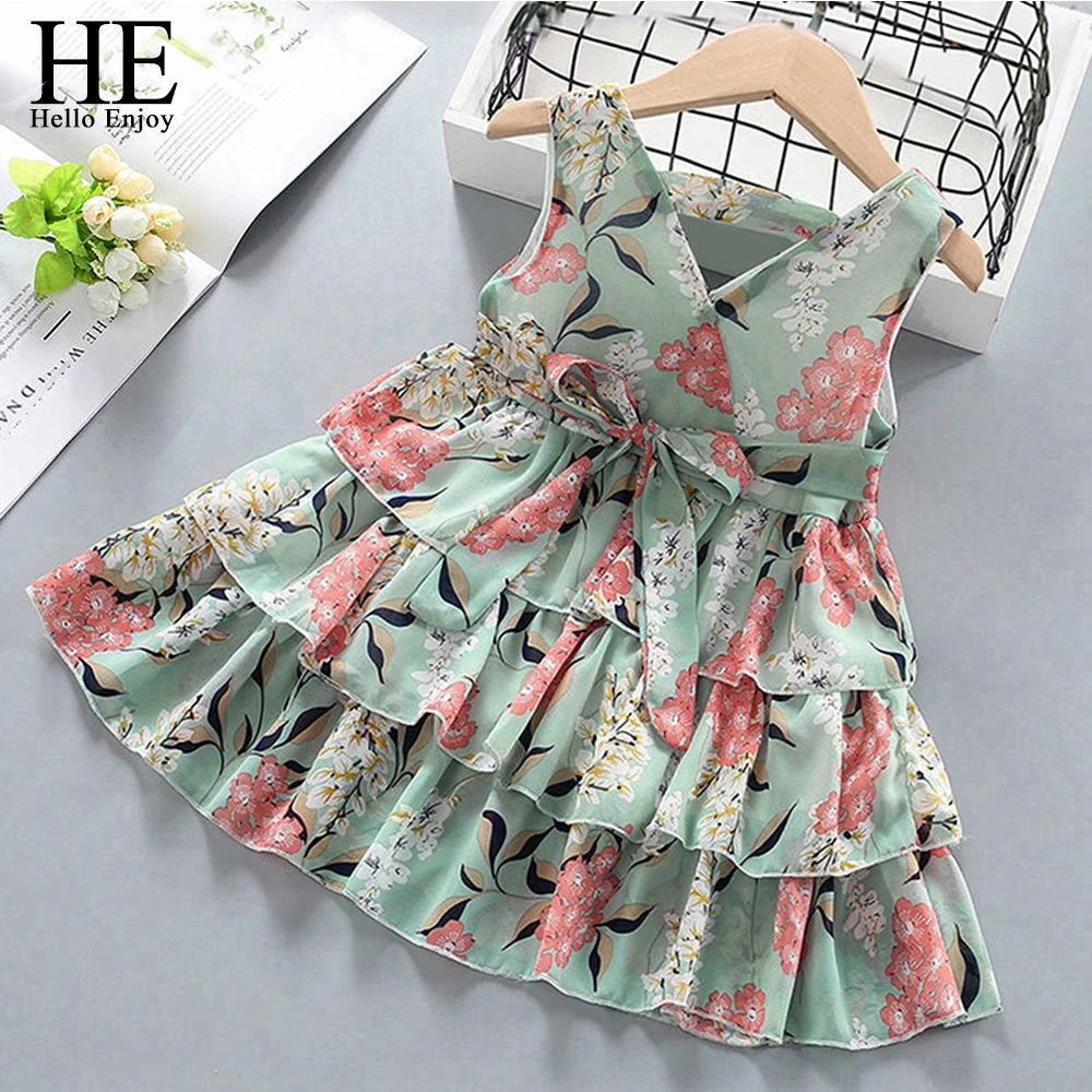 HE Hello Enjoy Baby Girls Dress New Summer Kids Girl Princess  Floral Children Dresses Party Casual Costume Children Clothing