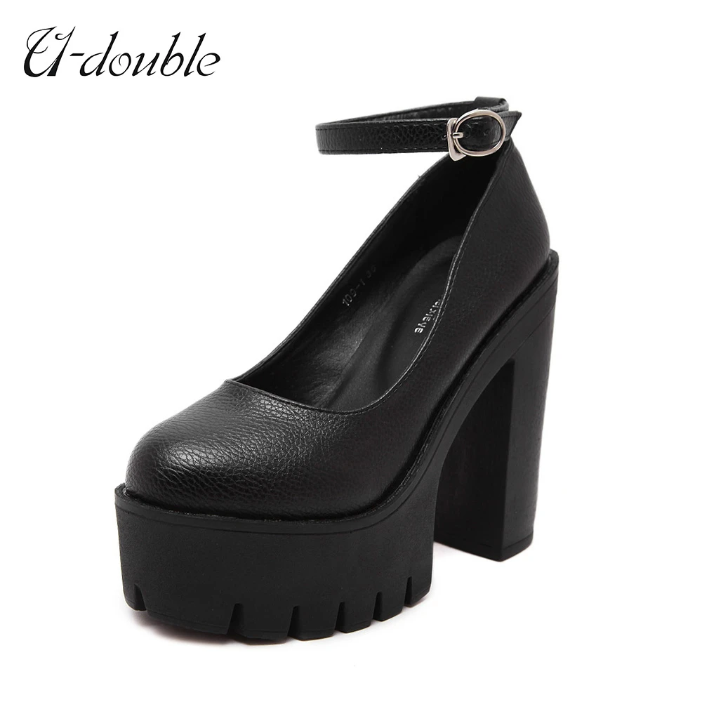 U-DOUBLE Brand 2021 New Spring Autumn Casual High-heeled Shoes Women Sexy Thick Heels Platform Pumps Black White Big Size 42