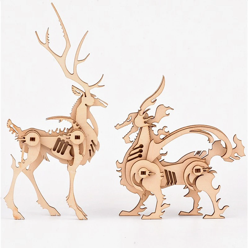DIY 3D Wooden Puzzle Toy Assembly Animal Deer Tiger Model Building Kits for Children Kids Christmas Gifts Educational Toys