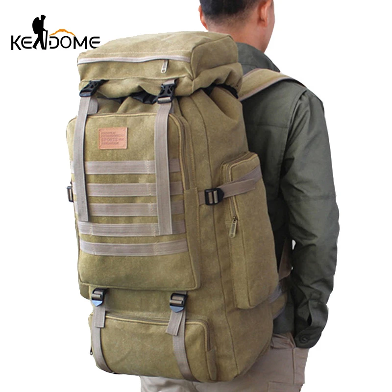 60L Large Military Bag Canvas Backpack Tactical Bags Camping Hiking Rucksack Army Mochila Tactica Travel Molle Men Outdoor XA84D