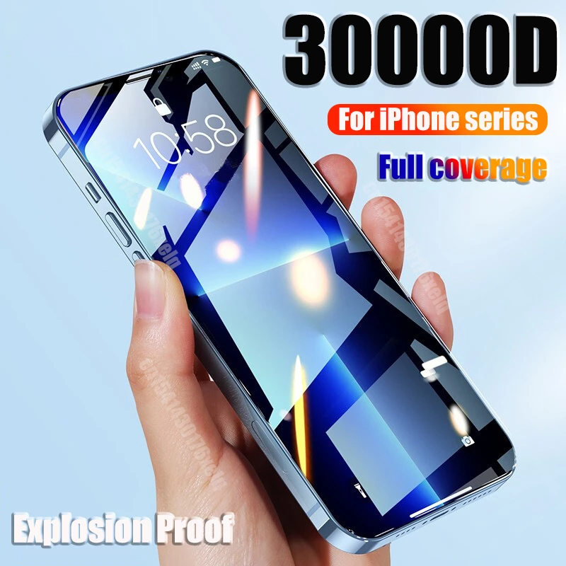 30000D Full Cover Tempered Glass For iphone 13 12 11 Pro Max Screen Protector iphone 13Pro Max 7 8 Plus X XS XR 6 6S SE2020 Film