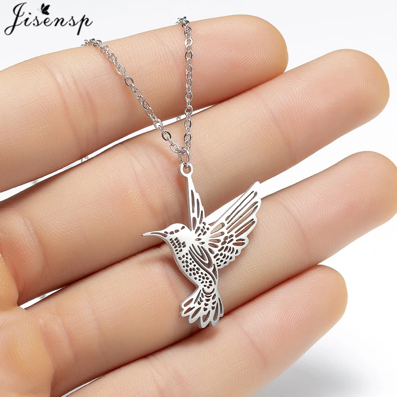 jisensp Animal Simple Necklace Stainless Steel Hummingbird Necklaces & Pendants Clavicle Chain Swallow Birds Necklace collares