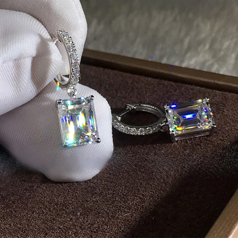 Huitan Square Princess Cut Zircon Stone Drop Earring for Women Simple Design Elegant Lady Accessories Wedding Band Jewelry Hot