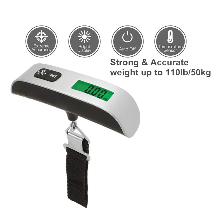 Mini Luggage Scale 50kg/110lb Digital Electronic Travel Weighs Portable Suitcase Scales Hook Steelyard Balance Weight Tool 40%