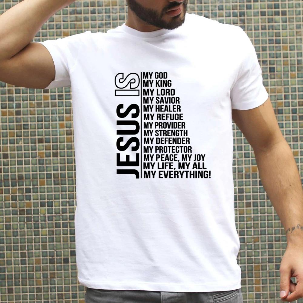 Jesus Is My God King Everything Men's Harajuku T Shirt Christian Religious Streetwear Short Sleeve Casual T-shirt Male Tees Tops