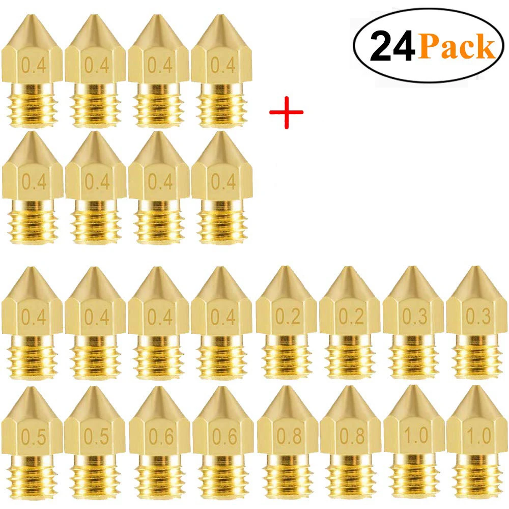 24 PCS 3D Printer Nozzles MK8 Extruder Nozzles 0.2mm 0.3mm 0.4mm 0.5mm 0.6mm 0.8mm 1.0mm for Makerbot Creality CR10 Ender 3 5