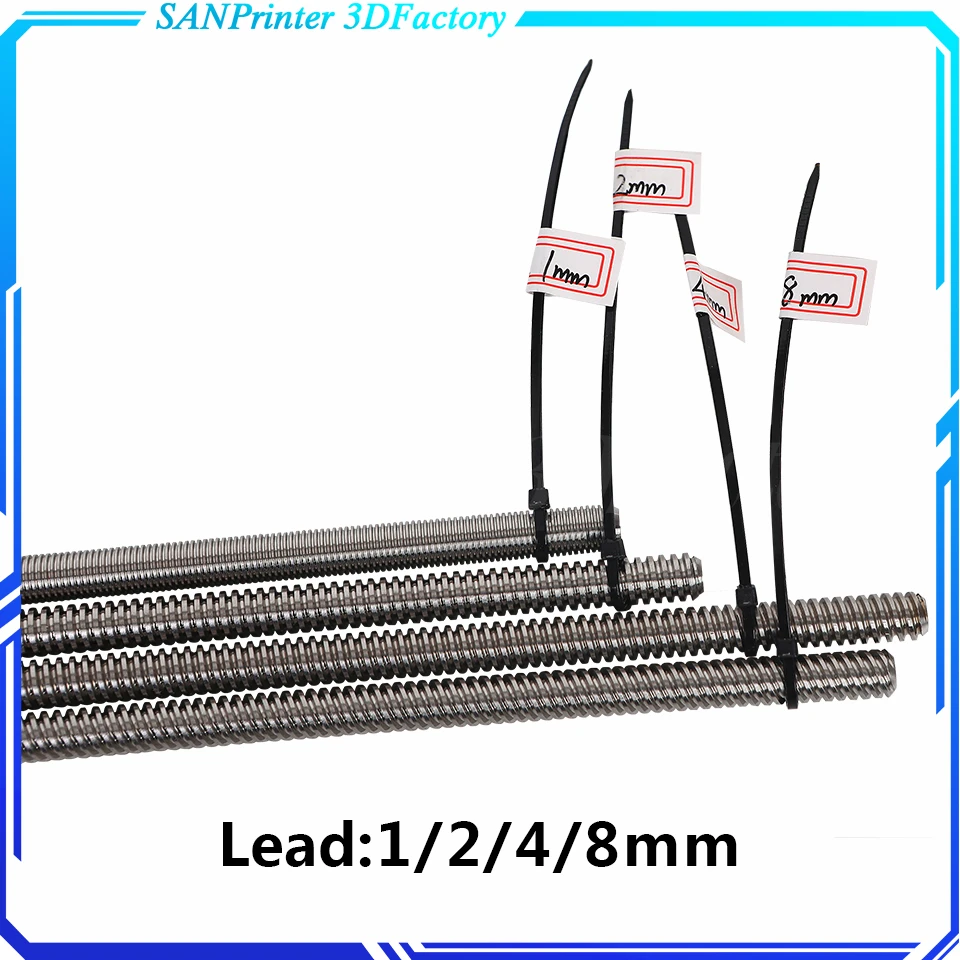 3D Printer THSL-300-8D Trapezoidal Rod T8 Lead Screw Thread 8mm Lead1mm Length100mm200mm300mm400mm500mm600mm with Brass Nut