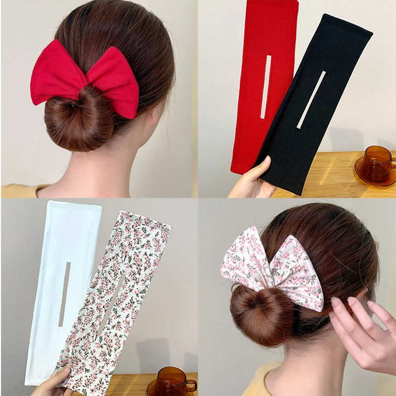 AMORCOME Multicolor Deft Bun Print Headband Hairpin for Women Girl Cloth Hair Circle Bun Maker Ponytail Holder Hair Accessories