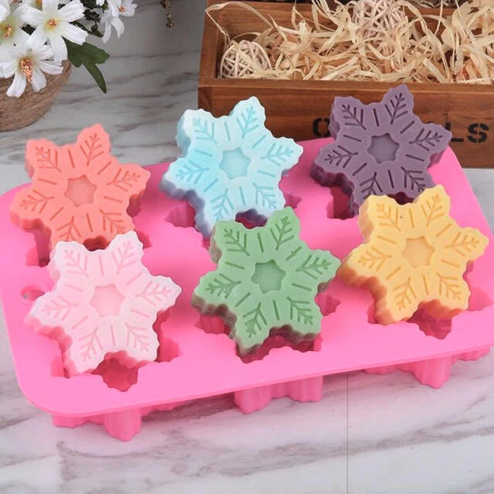 Snowflake Chocolate Mold Soap Silicone Ice Tray Cake  Xmas Christmas Mould 6 Cavities DIY Baking Pastry Tools