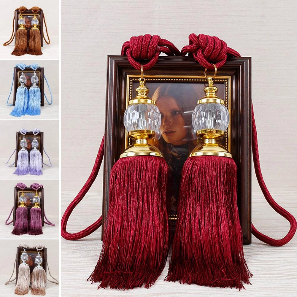 1 Pair Tassel Curtain Tieback  Retro Style Euro Faux Crystal Tassels Fringe Curtain Holder Tieback Bandage Rope Home Decoration