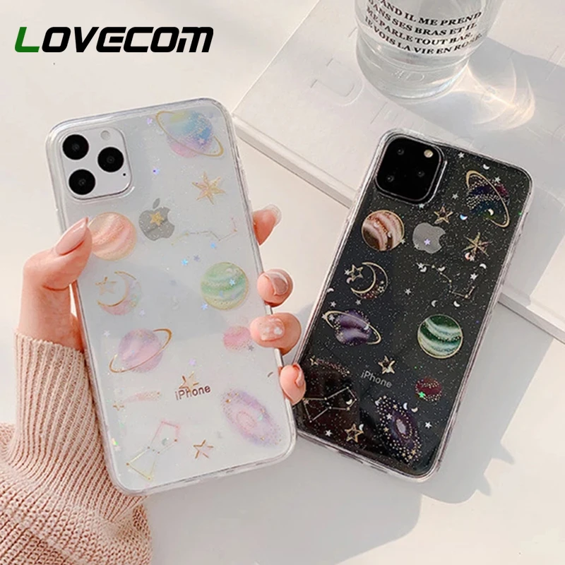 Hot Planet Glitter Clear Phone Case For iPhone 13 12 Pro Max 11Pro Max XR X XS Max 7 8 Plus Soft Epoxy Back Cover Cases