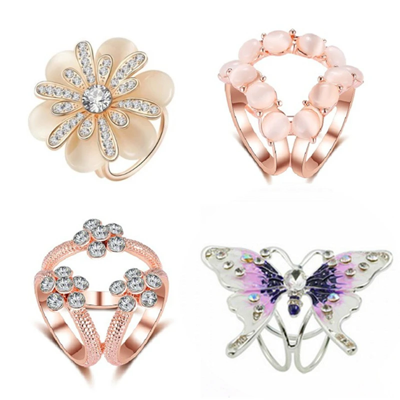 New Fashion Tricyclic Flower Crystal Scarf Holder Silk Brooch Clips Retro Cat's Eye Stone Flower Brooches Pins Jewelry