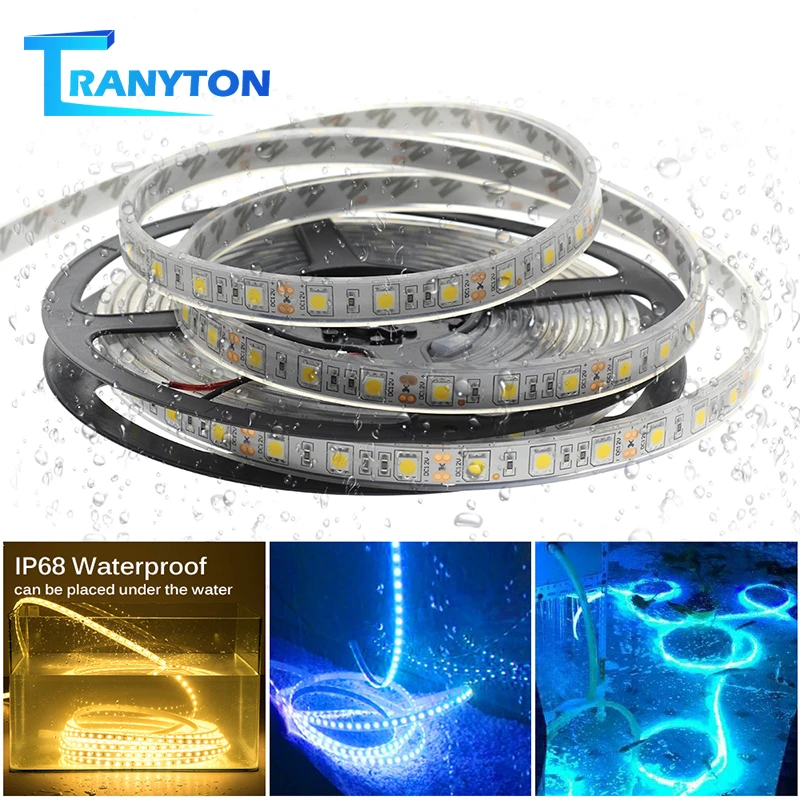 IP67 IP68 Waterproof LED Strip 5050 DC12V High Quality Underwater & Outdoor Safety RGB LED Strip Light 300LEDs 60LEDs/M 5m/lot