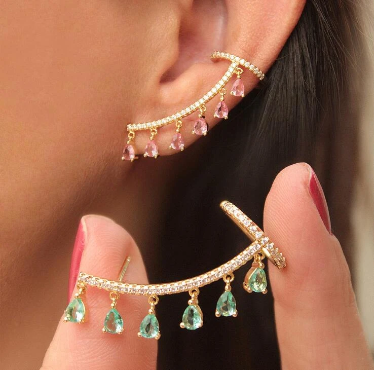 Bohemian Water Drop Crystal Rhinestone Ear Cuff Wrap Stud Clip Earrings For Women Girl Butterfly Earring Jewelry Bijoux