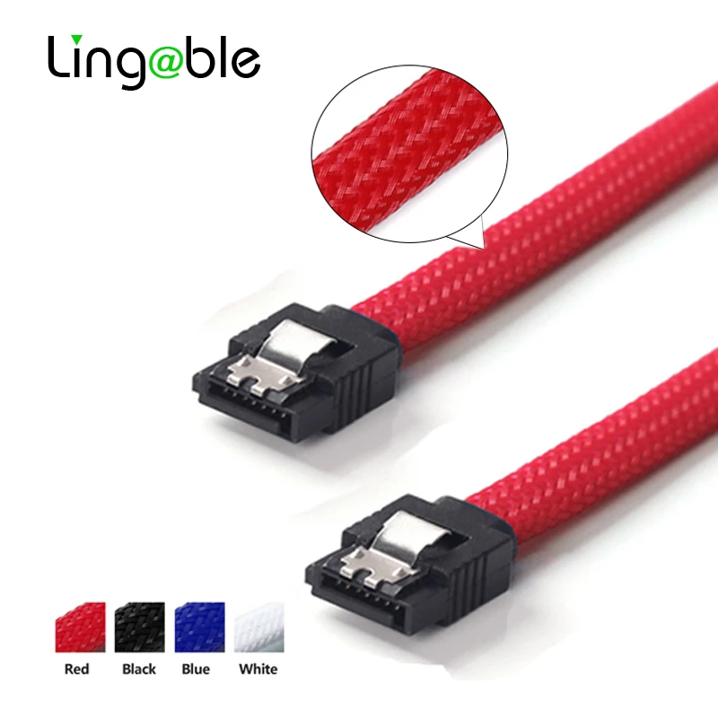 Lingable SATA 3.0 III SATA3 7pin Data Cables 6Gb/s SSD Cable HDD Hard Disk Drive Cabo Nylon Sleeved Black Blue Red White Green