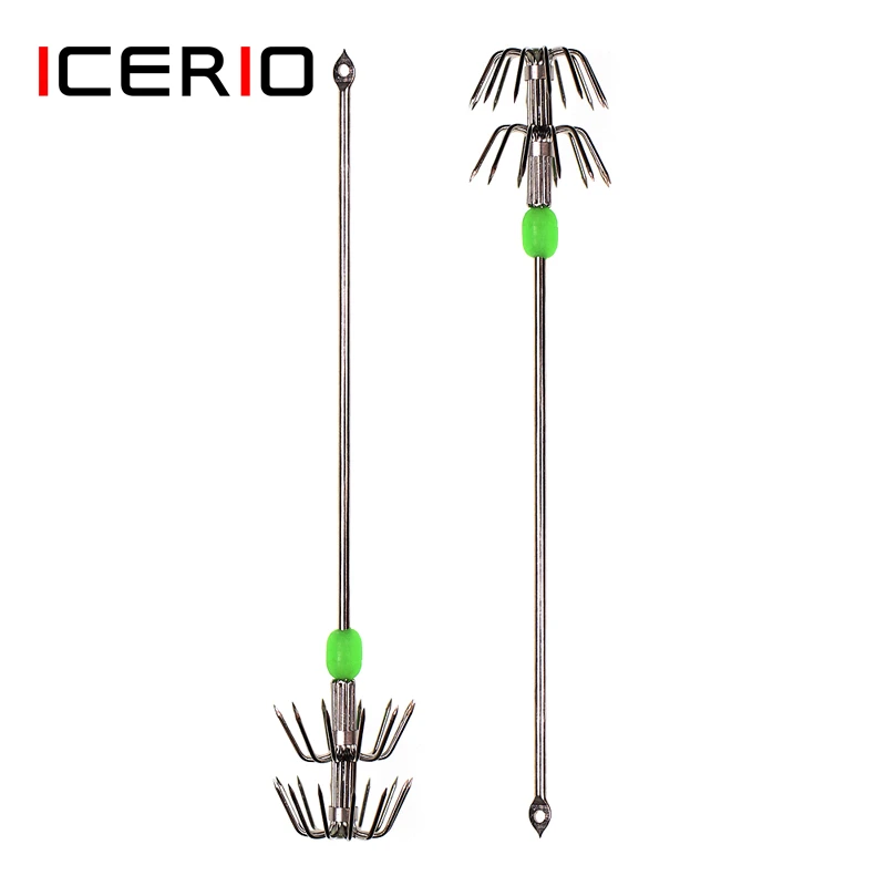 ICERIO 5/10/20/50PCS Stainless Steel Double Layers Umbrella Hook Squid Cuttlefish Octopus Fishing Jig Hooks