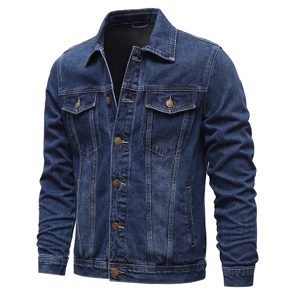 Spring Autumn Men Denim Jackets Casual Solid Color Lapel Single Breasted Jeans Jacket Men Slim Fit Cotton Outwear Jackets 5xl-M