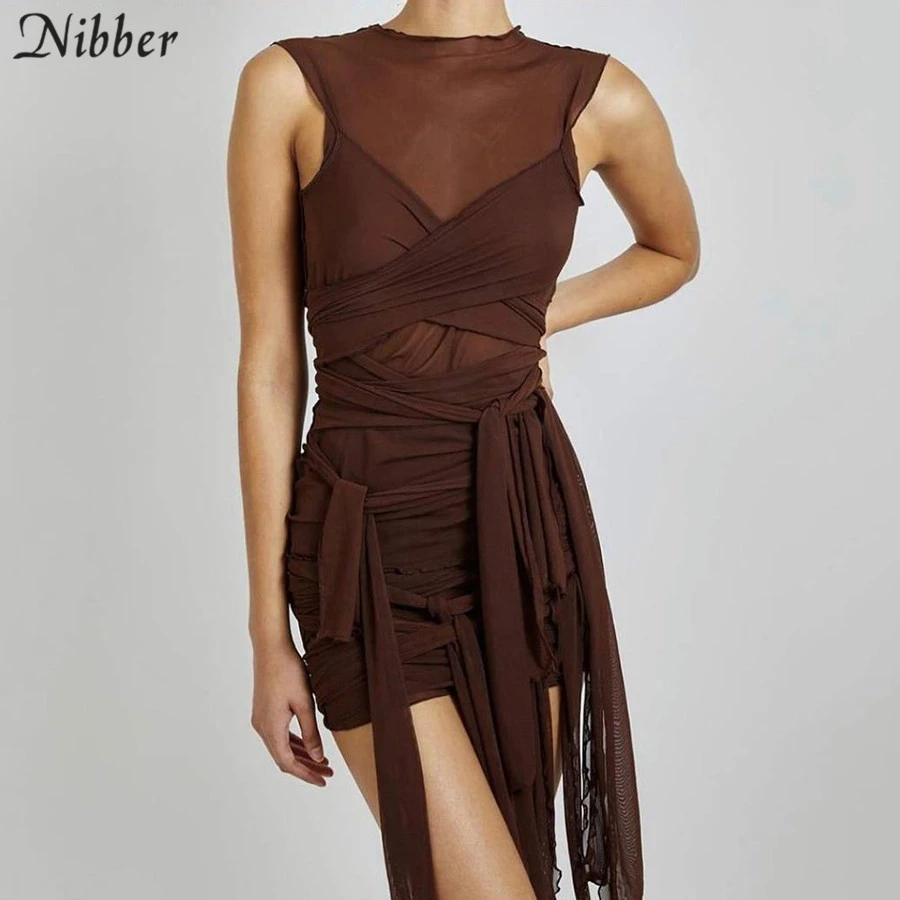 Nibber Chic See-Through Multilayer Cloth Circle Bodycon Dress Women Personality Mesh Streetwear 2021 Club Activity Wild Clothes