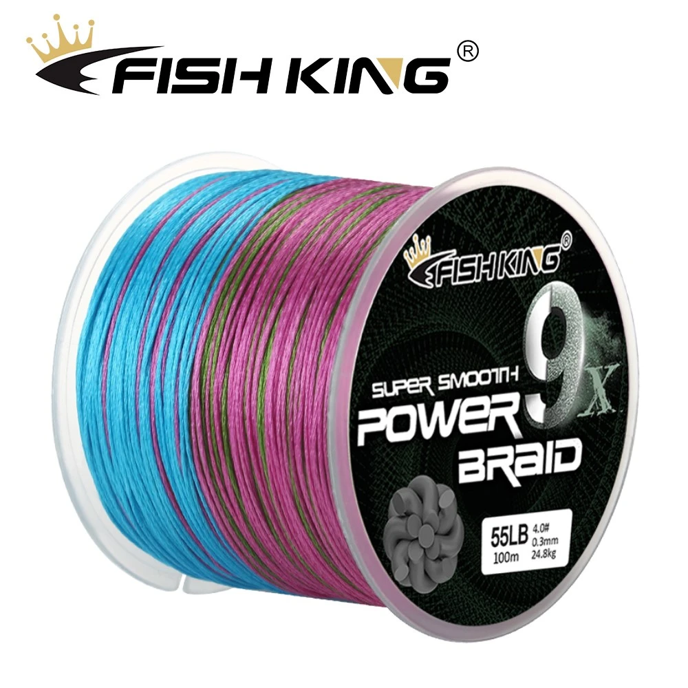 FISH KING 100M 9 Strands Multifilament Braided Fishing Line 20-100LB 9-45KG Multicolor PE Line Fly Fishing Cord