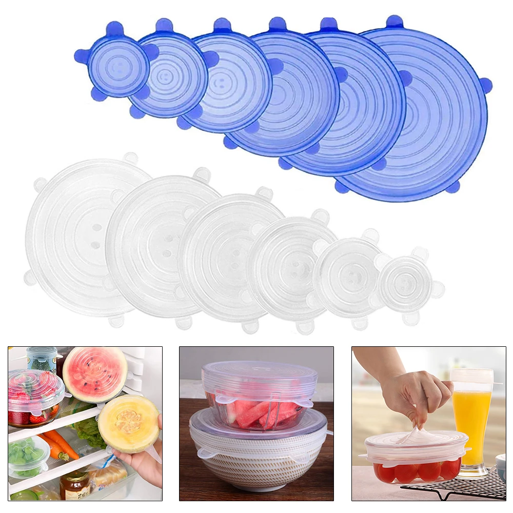 Food Preservation Cover 6 Piece Set, Food grade silicone sealing Membrane Stretchable Flexible Vegetable and Fruit Container lid