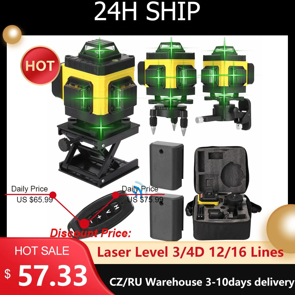 Laser Level 3/4D 12/16 Lines 360 Green Laser Leveling Device With 3° Self-leveling Function Professional Level Instrument