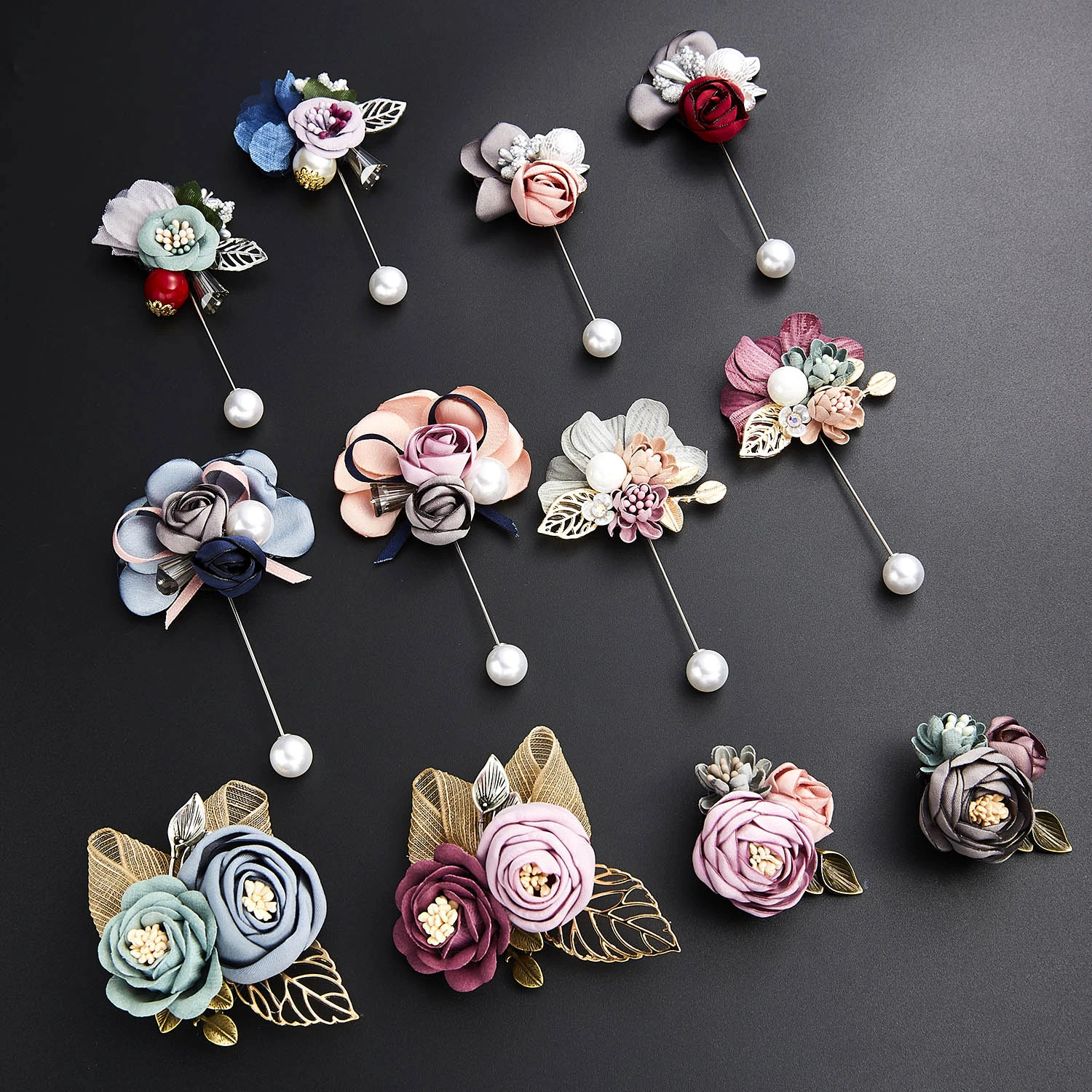 Lady Cloth Art Pearl Fabric Flower Brooch Pin Rose Flower Leaf Bowknot Crystal Cardigan Shirt Shawl Handmade Wedding Coat Badge