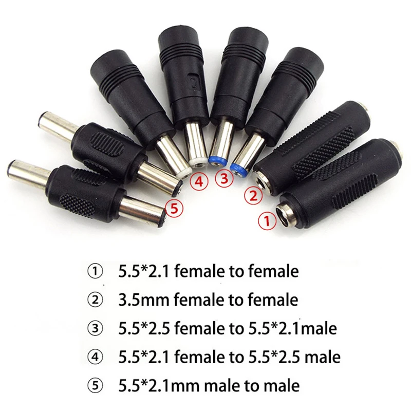 5.5X 2.1MM female to female male to male 5.5x2.5mm 3.5mm DC power jack Tips male 3.5mm 5521 Connectors adaptor plug adapter 5525