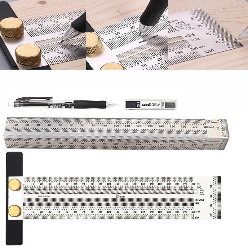 Woodworking Scribe High-precision Scale Ruler Hole Scribing ruler crossed-out Line Drawing Marking Gauge Measuring Tool