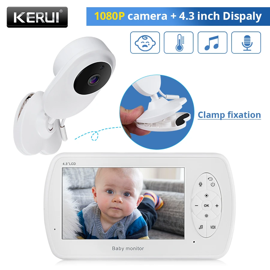 KERUI 4.3 inch Wireless Video Baby Monitor 2 Way Talk Baby Nanny Security Camera VOX Mode Temperature Monitoring Baby Camera