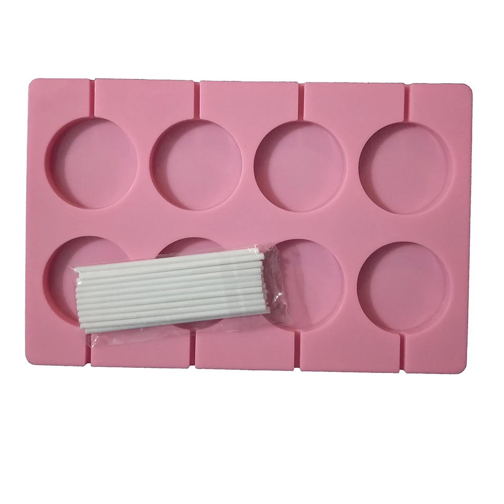 8 Holes Large Round 5Cm Lollipop Silicone Molds With 20Pcs Sticks Chocolate Candy SugarCraft Gummy Moulds Cake  Decorating Tools