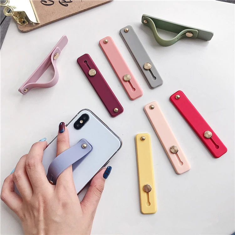 1pcs Candy color mobile phone case bracket wrist strap support push stretch silicone Wrist band hand finger grip socket holder