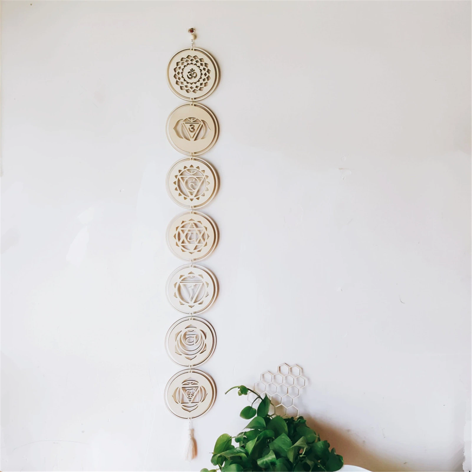 Chakra Healing Wall Art Decoration 7 Rings Wooden Home Wall Hanging Decor Wood Plate Pendant Ornament Gift