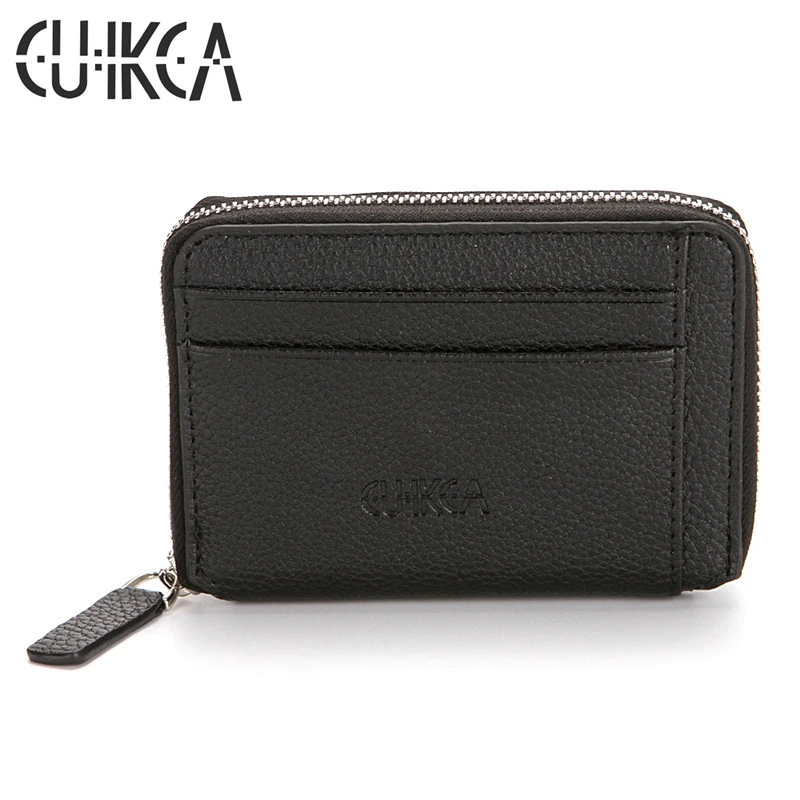 CUIKCA New Fashion Wallet Women Men Zipper Wallet PU Leather Small Short Wallet Coins Purse ID Credit Card Holders Card Cases