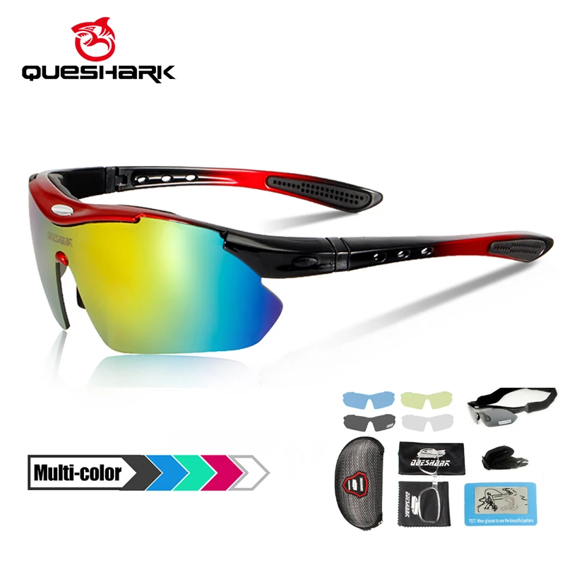 QUESHARK Women Men Photochromic Polarized Cycling Sunglasses Sports MTB Bicycle Eyewear Riding Road Bike Glasses Goggles 5/6Lens