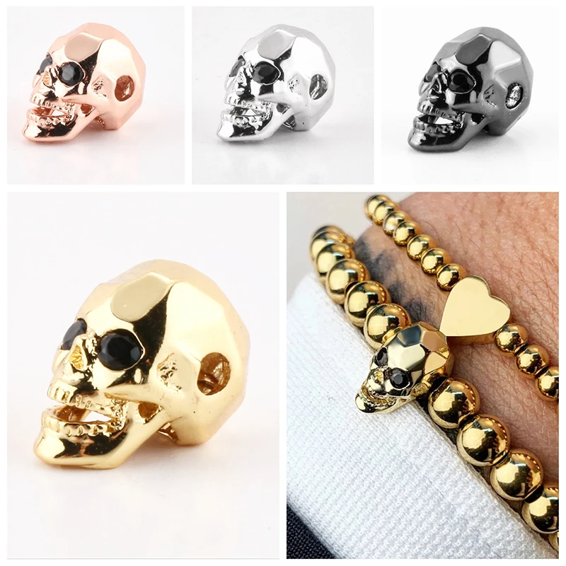 skull Beads for jewelry Making Micro Pave copper CZ charm needlework beads gold accessories diy bracelet spacer beads Gothic