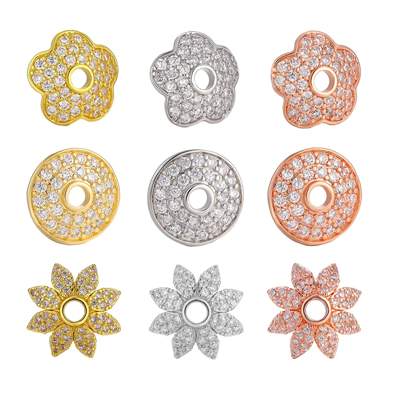 Juya 5PCS DIY Needlework Jewelry Accessories 8mm 10mm 12mm Round Flower Spacer Bead Caps For Bracelets Earrings Making Supplies