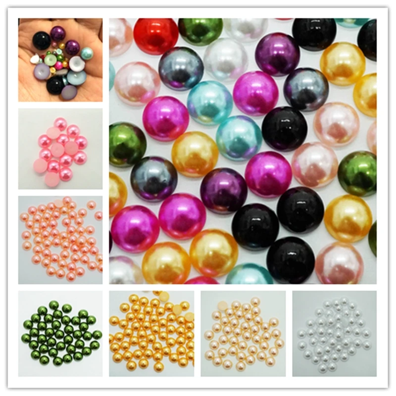 2/3/4/6/8/10/12 MM Imitation Pearl Beads Half Round Flat back mixed plastic Beads Wholesale For Jewelry Making DIY Accessories