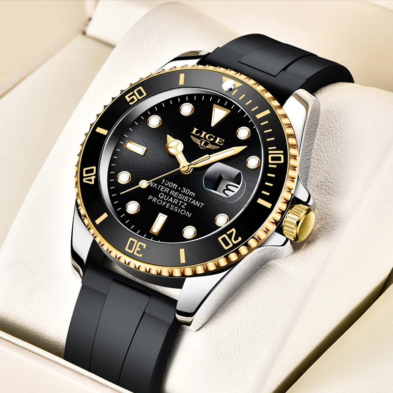 2021 New Watch Men Silicone Strap 30M Waterproof Men Watches LIGE Top Brand Luxury Sport Quartz Wristwatch Relogio Masculino+Box