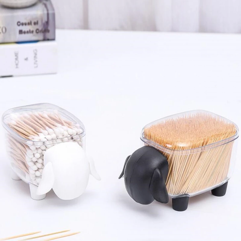 Free Shipping 1PC Creative portable toothpick Cotton swab storage box Sheep Shaped Table Cosmetic Organizer Box Household