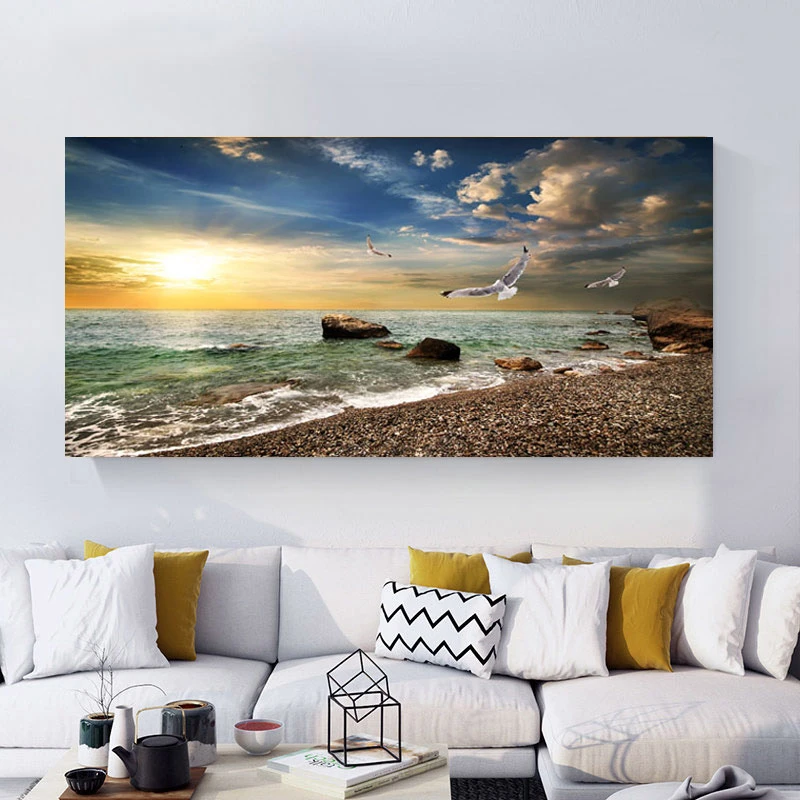 SELFLESSLY ART Natural Landscape Poster Sky Sea Sunrise Painting Printed On Canvas Home Decor Wall Art Pictures For Living Room