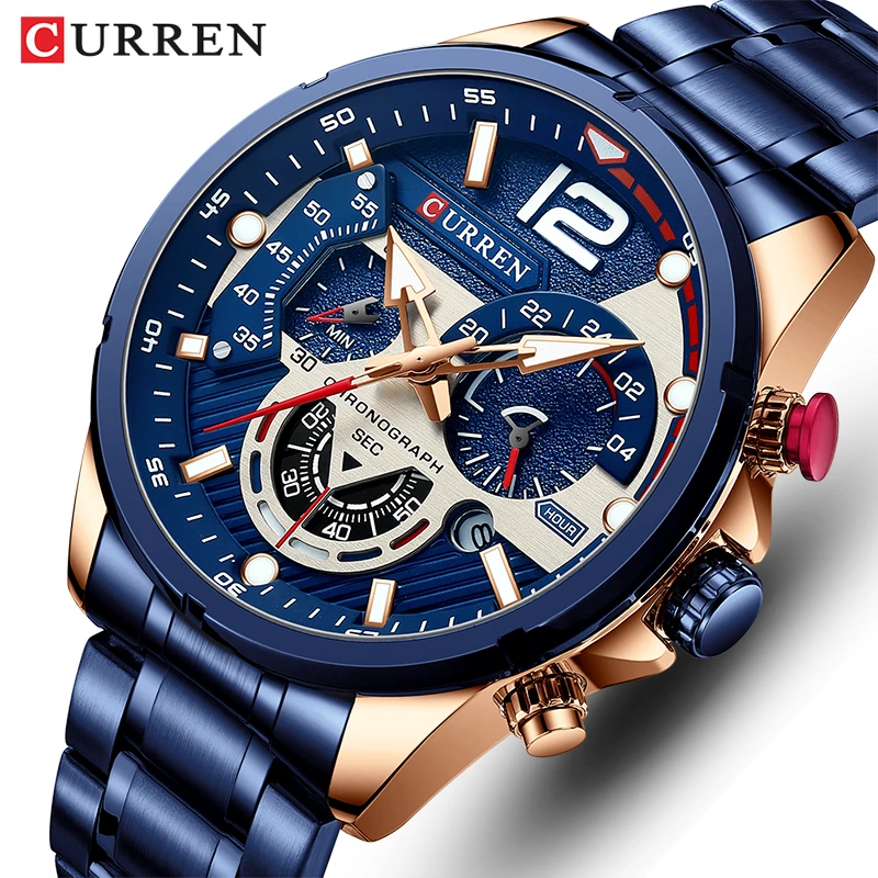 Watches Mens 2021 CURREN Top Brand Luxury Casual Steel Quartz Men's Watch Business Clock Male Sport Waterproof Date Chronograph