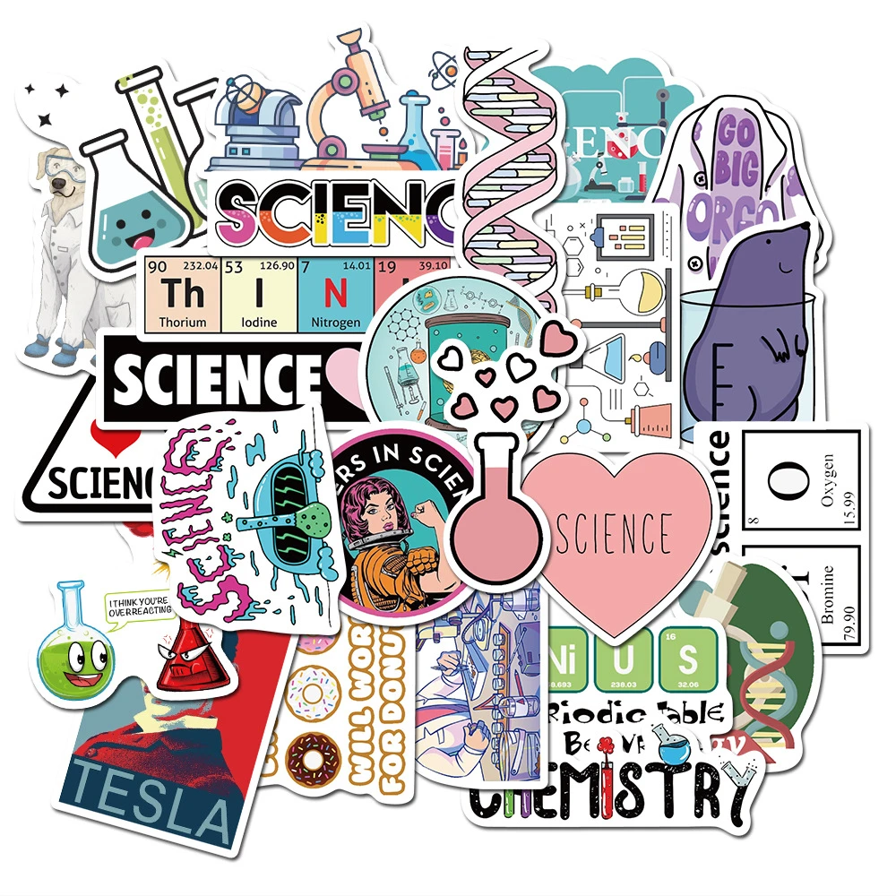 10/30/50pcs/pack Science Chemistry Biology Laboratory Research Stickers For Furniture Wall Desk Chair Toy Computer  Motorcycle