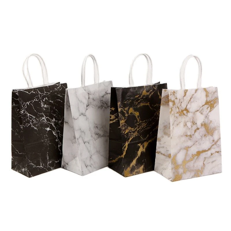 Festival Christmas Gift Paper Bag Marble Design Printing White Kraft Paper New Year Packaging  Bag Twist Paper Handle