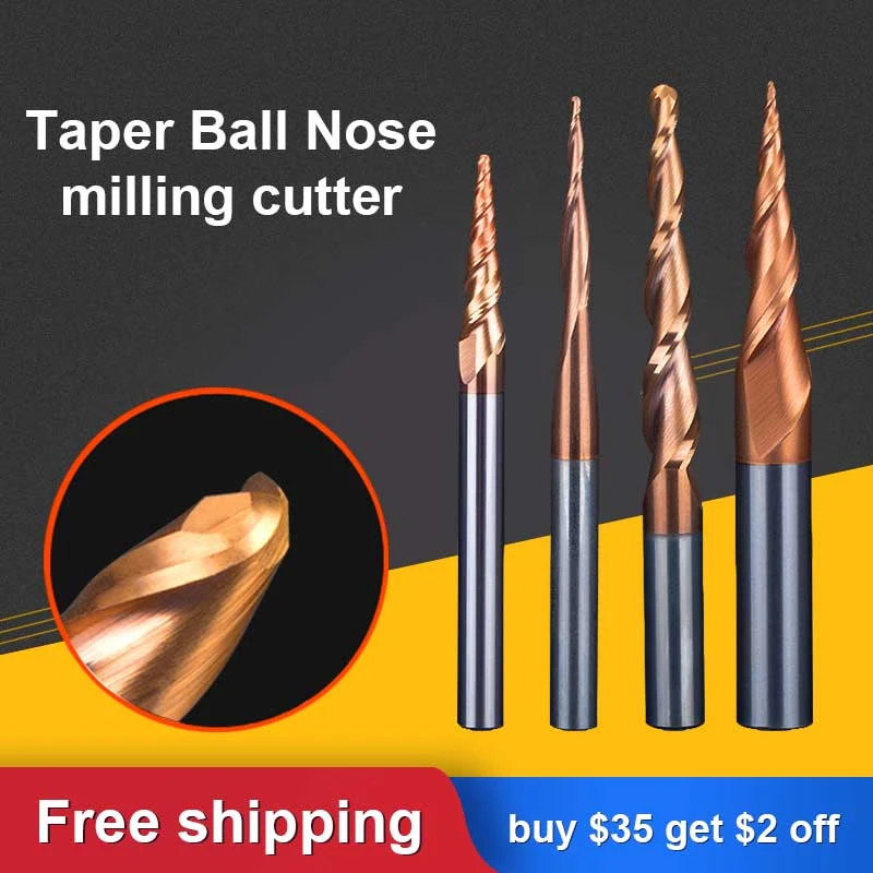 UCHEER 1pc/set 3.175mm 4mm 6mm HRC55 Taper Ball Nose milling cutter cnc tool carbide End Mill cone cnc  woodworking router bits