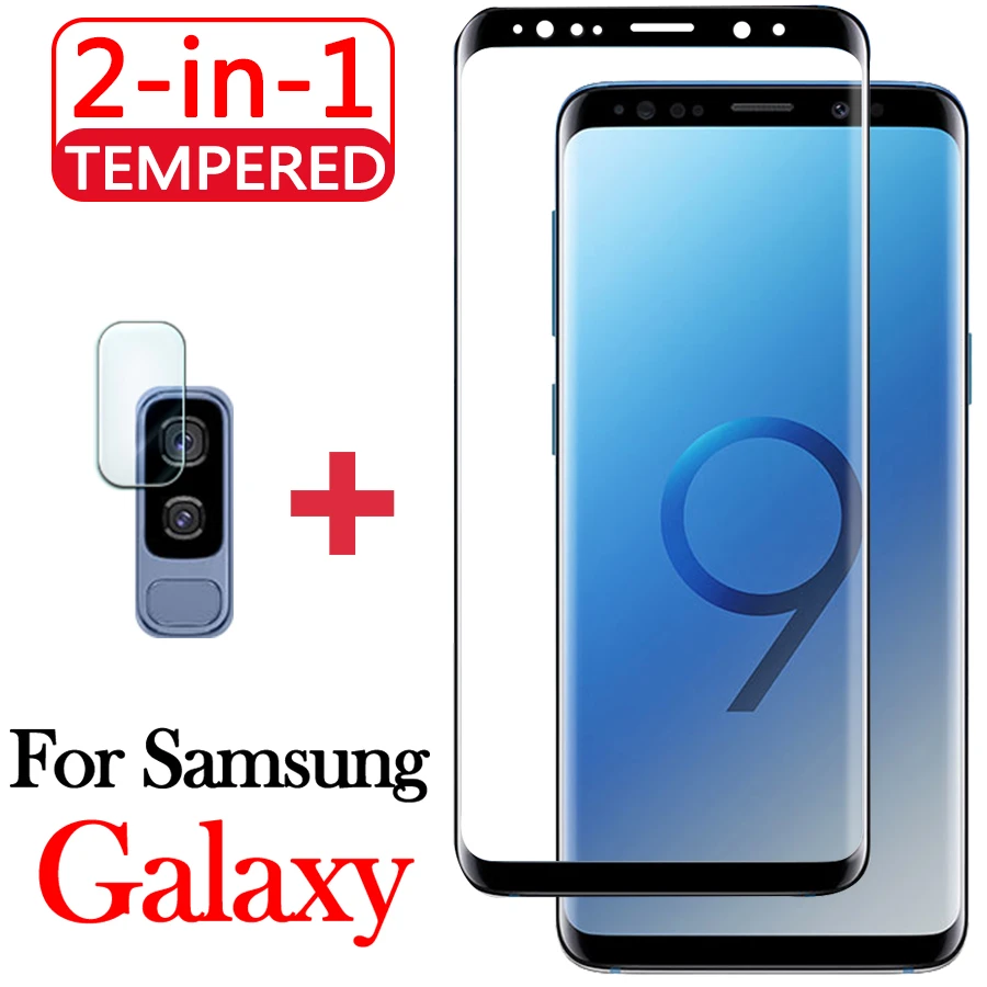 2 in 1 S8Plus Screen Protector For samsung galaxy S 8 9 Plus Tempered Glass S8 S9 S9Plus 8Plus With Camera Lens Protective Case