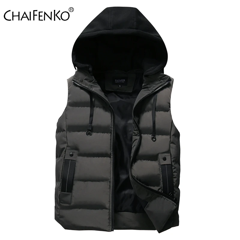 CHAIFENKO Men's Vest Jacket Winter Waterproof Warm Sleeveless Men Jacket Fashion Hooded Casual Vest Men Autumn Thicken Waistcoat