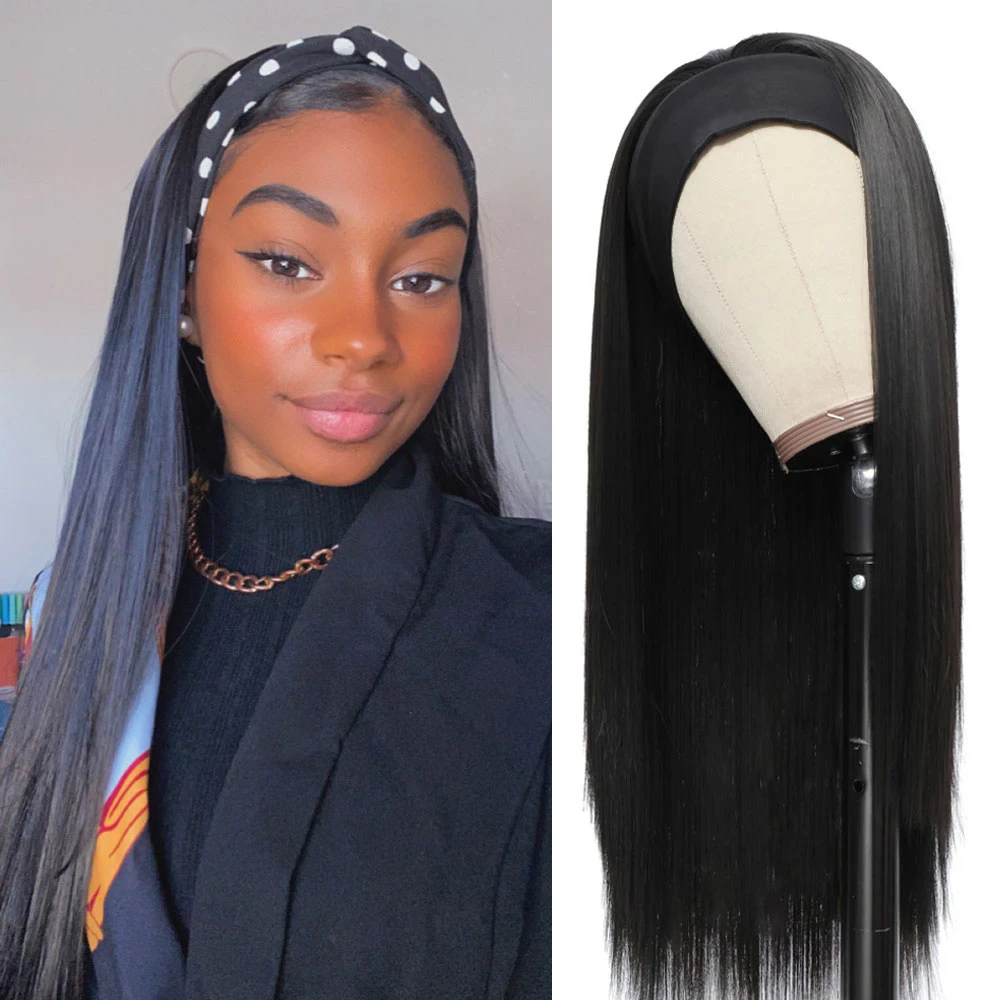 20 22 24 26 28 30inch Long Straight Headband Wigs Heat Resistant Synthetic Hair Wig Machine Made Wig For Black Women