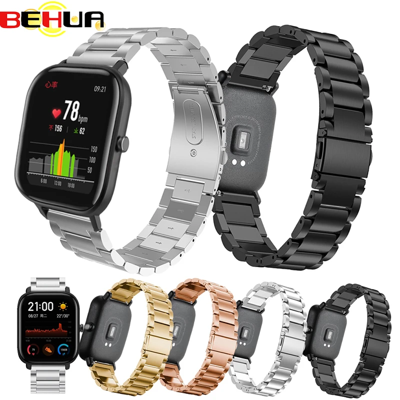 20mm Replacement Watch Band Steel Mesh Metal strap for Huami Xiaomi Amazfit GTS Bip GTR Smart watch Straps with pins Accessories