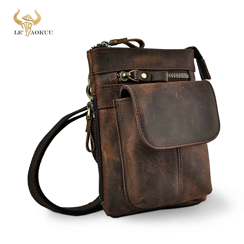 Fashion Mens Leather Multifunction Shoulder Satchel Bag Designer Cigarette Case Phone Pouch Hook Belt Waist Bag Pack 611-18-d